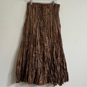 EDWARD Vintage Crinkle Crushed Silk Blend Maxi Skirt Taupe/Brown Women's S